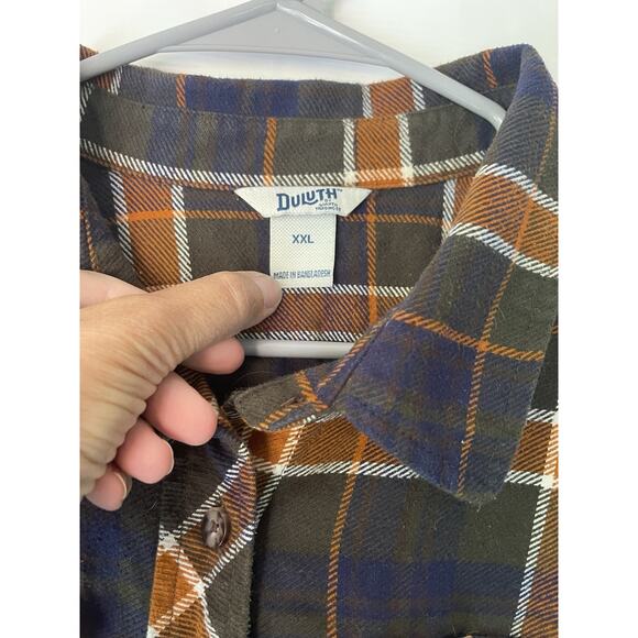 Duluth Trading Flannel Womens XXL 2XL Orange Plaid Folklore Button Heavy Shirt - Picture 3 of 7